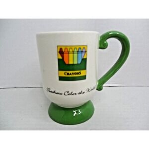 GC Brand Pedestal Coffee Mug "Crayons Teachers Color the World" 16 oz Stoneware